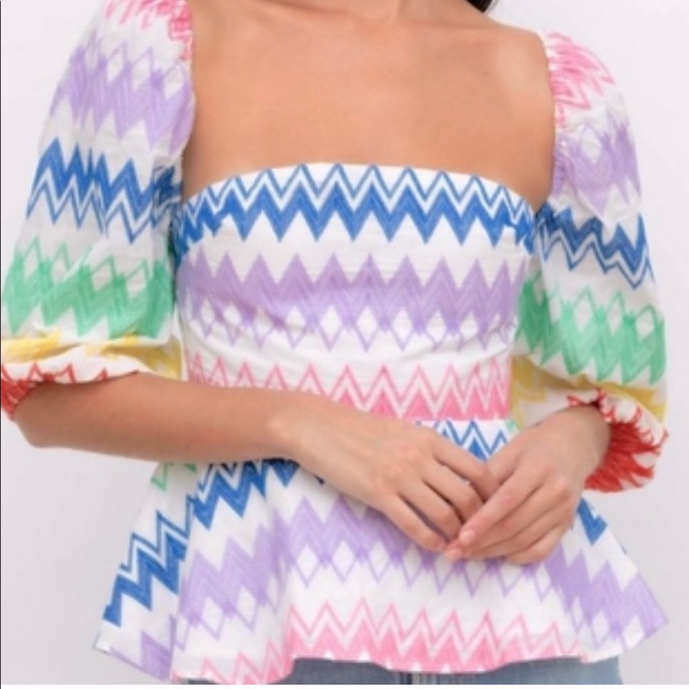 NWT Yumi Kim embroidered rainbow peplum top - Picture 1 of 4